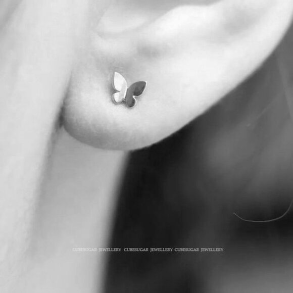 Minimalist Earrings Tiny Butterfly Earrings Studs - Picture 3 of 6
